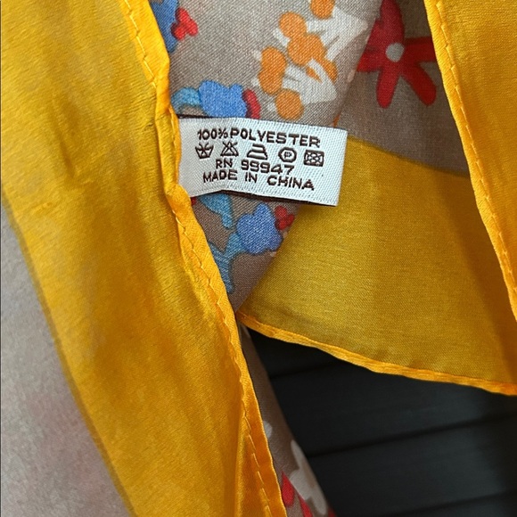 Multicolor Silky Boho Floral Kimono with Golden Yellow Accents O/S - Picture 11 of 11